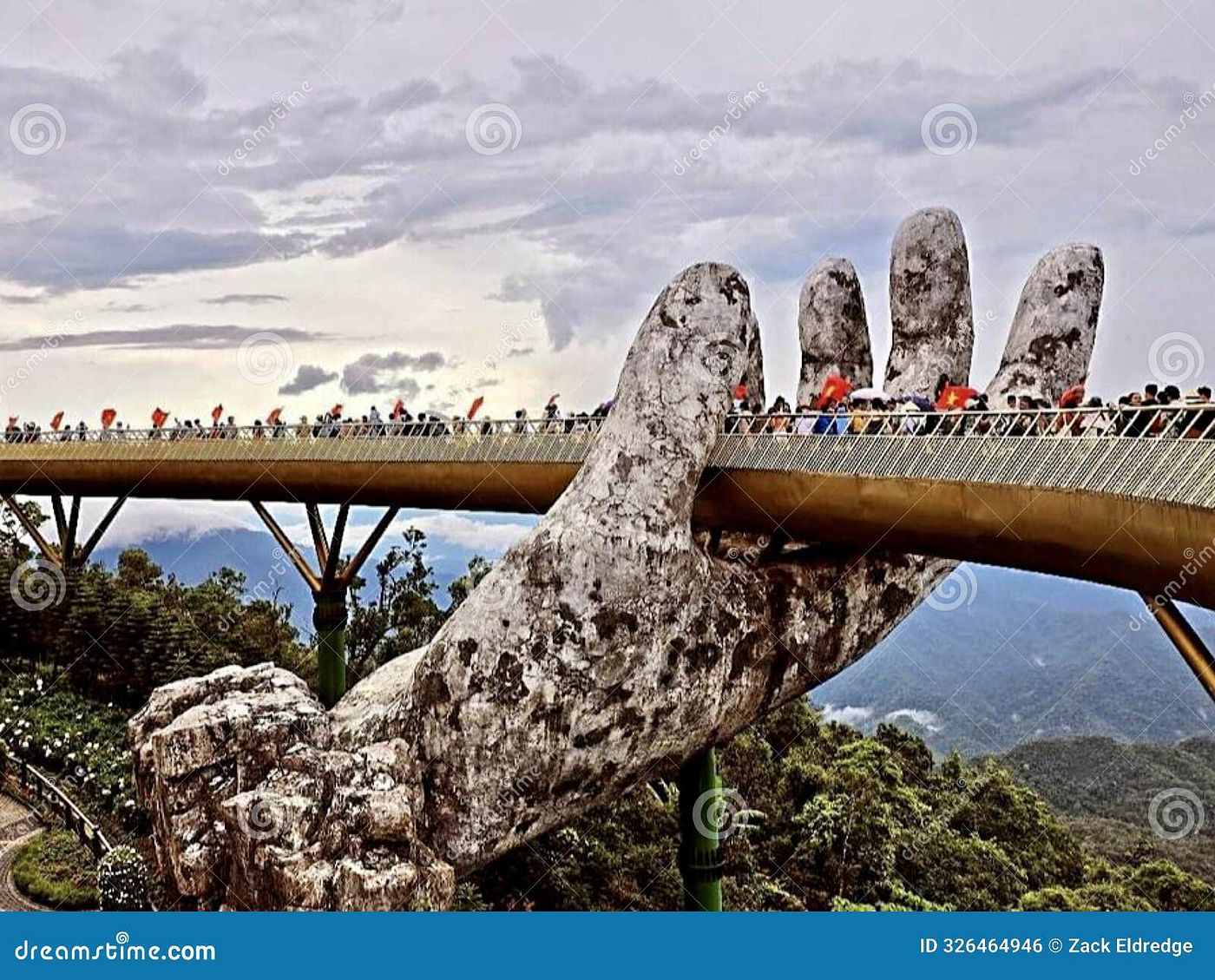 Vietnam's Golden Bridge held by giant stone hands at Ba Na Hills