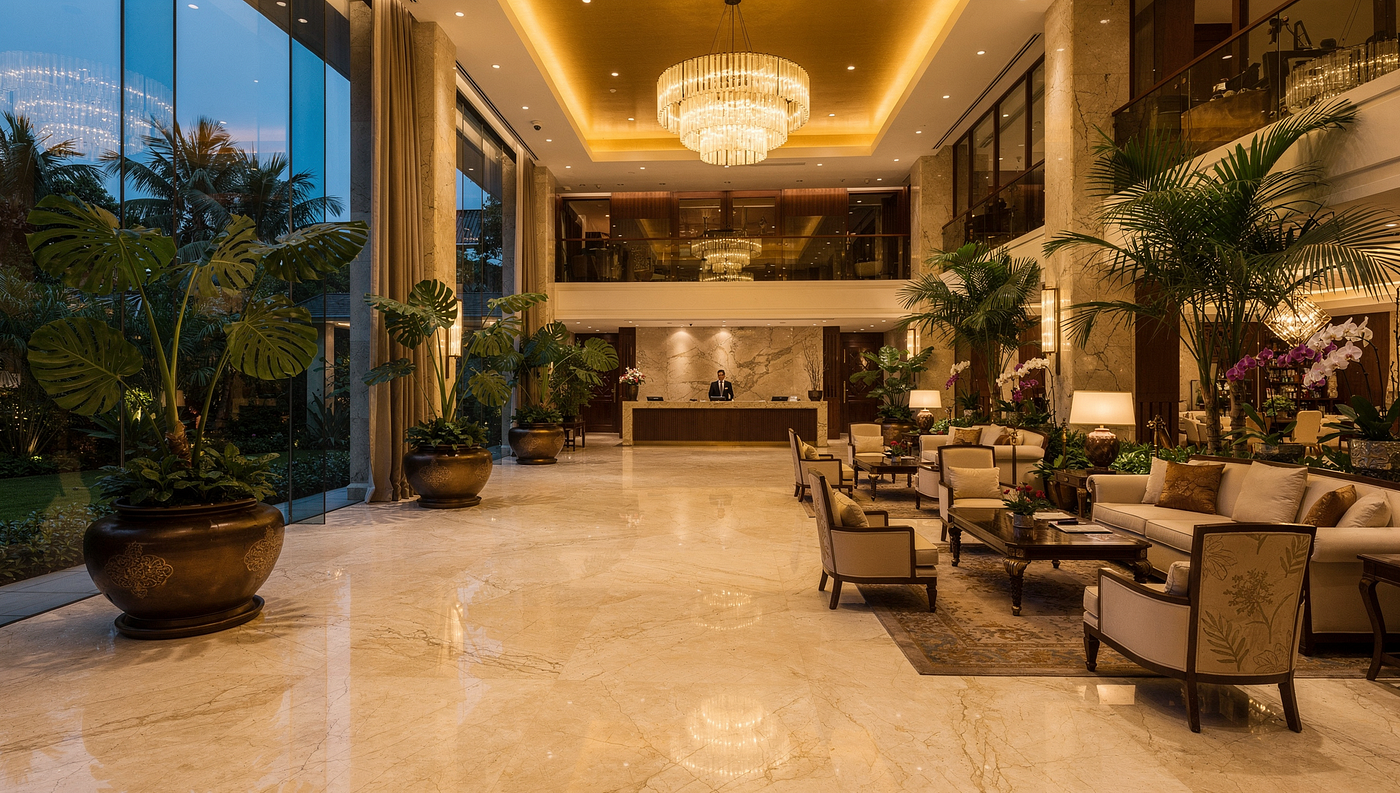 Luxury hotel lobby featured in the Vietnam ladies tour