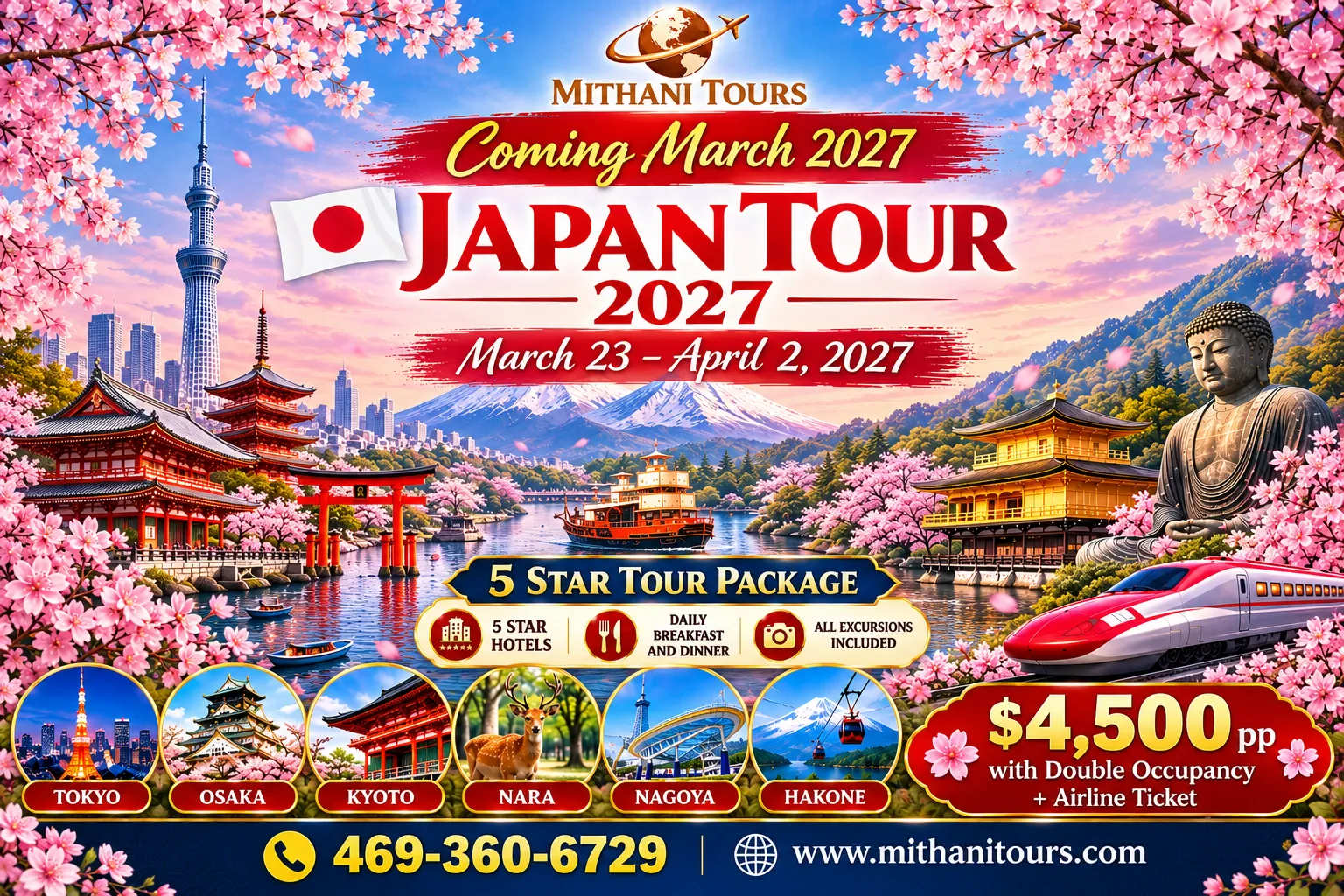 Japan Cherry Blossom Season March 24 – April 2, 2027 tour poster